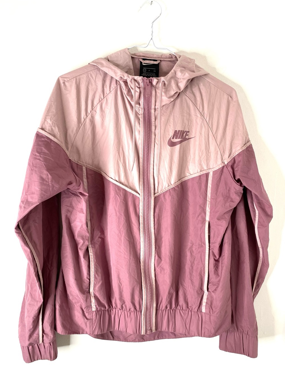 Nike Mauve Pink Two Tone Hooded Windbreaker Jacket Vented Back Zip Front